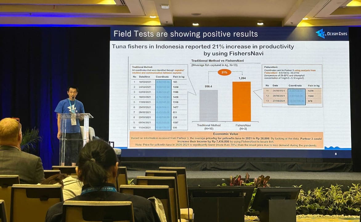 Presentation by Ocean Eyes cofounder and CEO Tanaka Yusuke to sustainable fishery conference in Indonesia