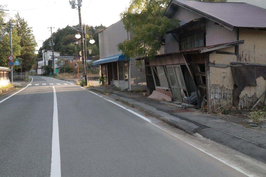 Long-abandoned buildings in Futaba